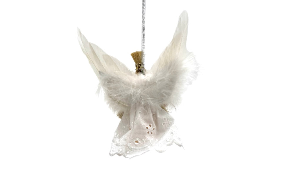 Baumschuck Engel mit Feder -detailansicht , von hinten