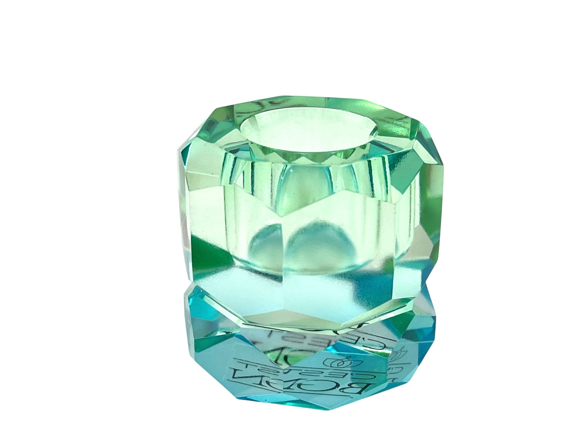 Kerzenhalter in Blau und Mint aus Glas mit klarer Kristalloptik,