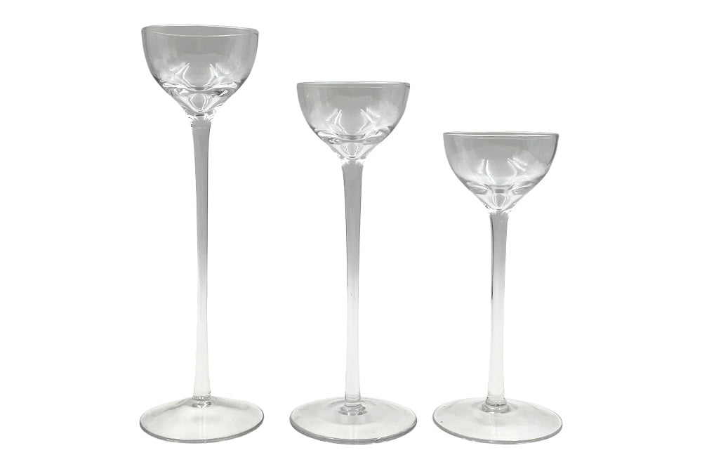 Kerzenhalter für kugelkerzen in 3 verschiedenen Größen, mit langem Stiel, aus Glas