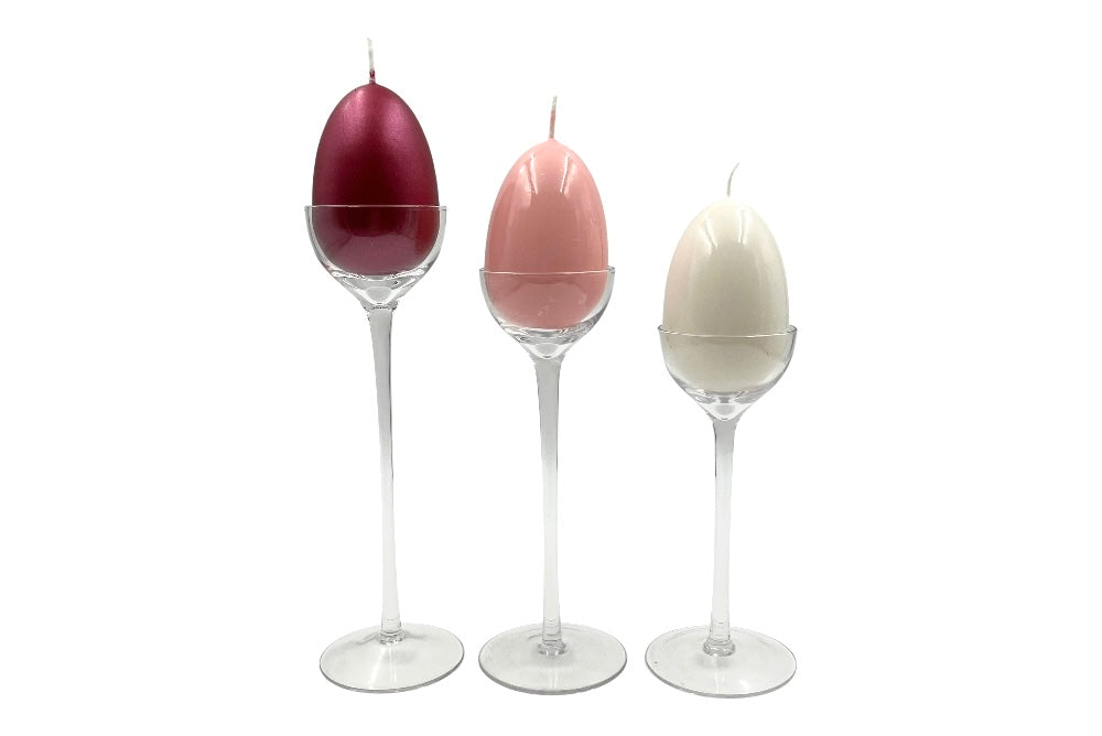 Kerzenhalter für kugelkerzen, Modell L,M,S Ansicht seite, mit je einer eiförmigen Kerze