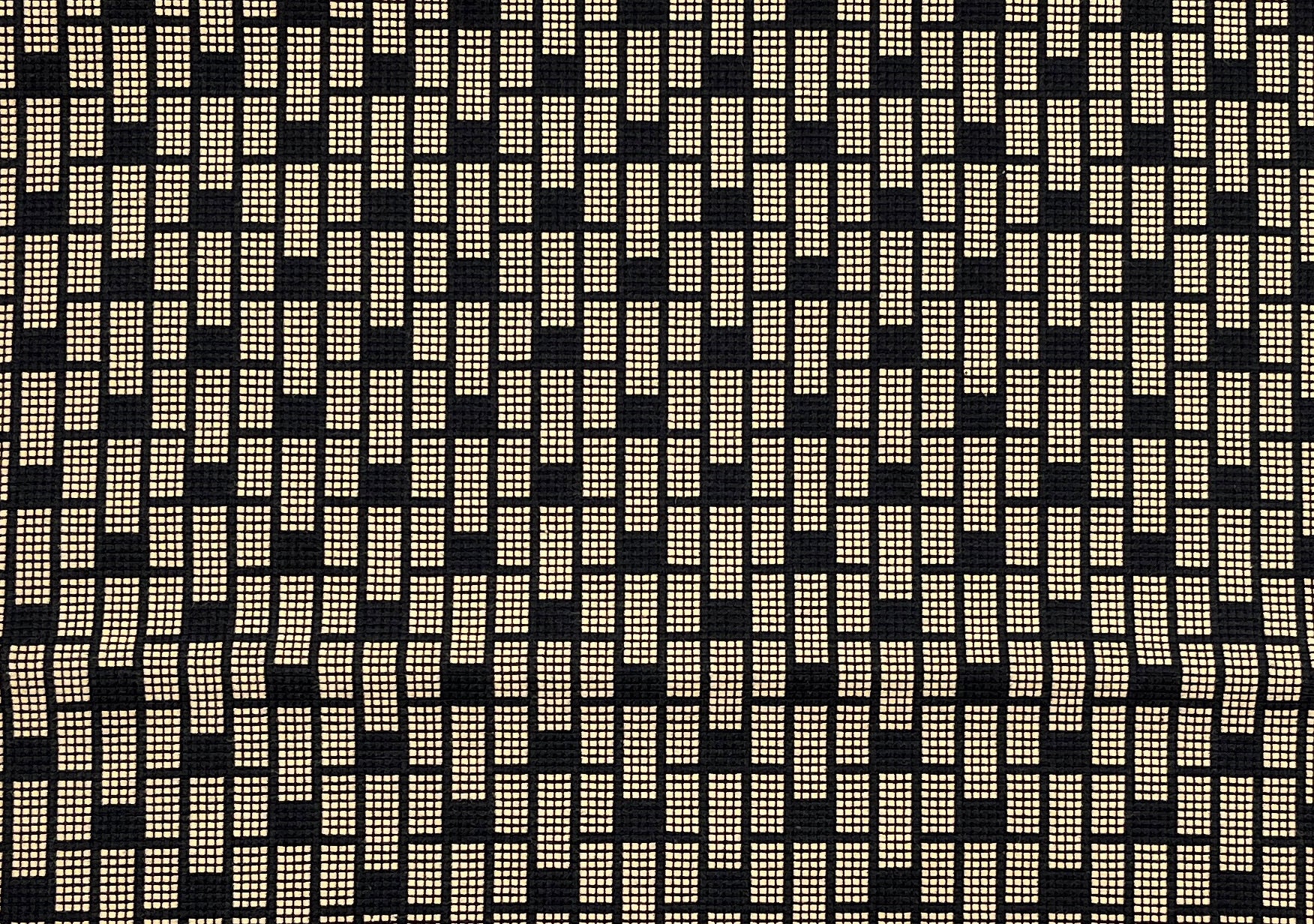 Kissenhülle mit einem geometrischen Design, Versetzt angeordnete Bausteine und fließende Linien, in schwarz beige. deetailansicht