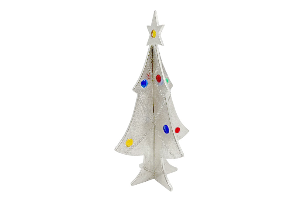 Zusammensteckbarer Weihnachtsbaum aus Zinn, mit farbigen Glassteinen,Model Medium, von der Seite