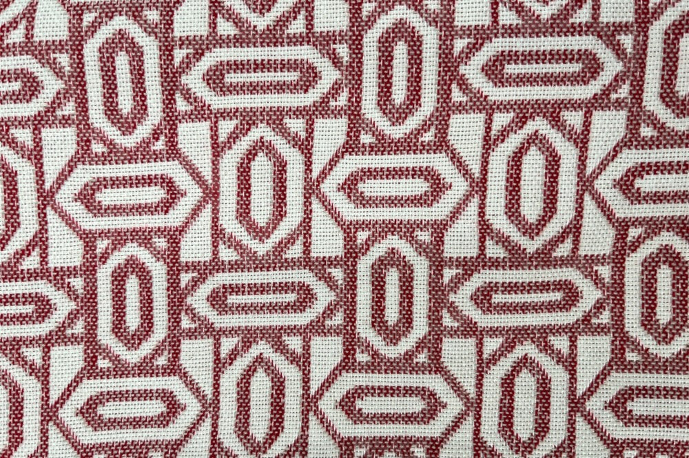 Geschirrtuch mit Diamantmuster der OEW, Detailansicht Design in rot