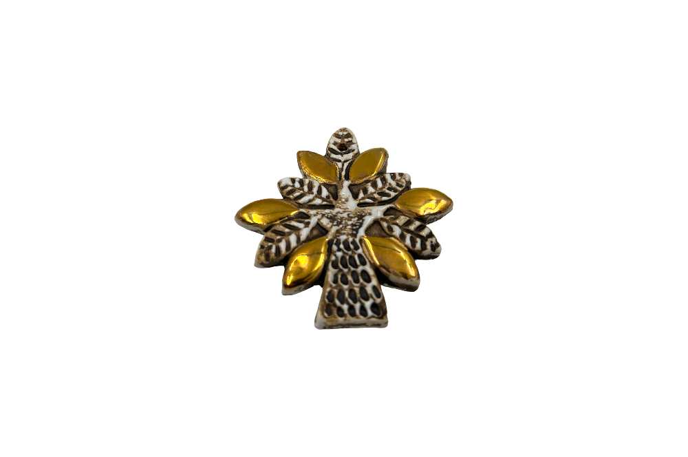 lebensbaum aus kermaik, blätter in gold bemalen klein