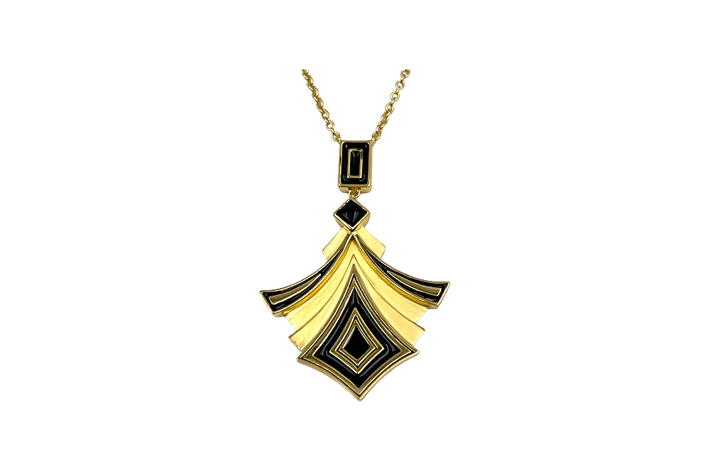 jugendstil halskette, detailansicht anhänger , gold mit onyx