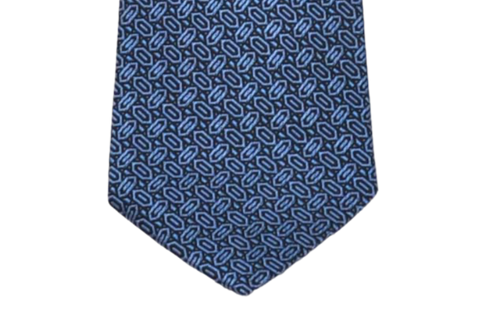 seidenkrawatte in blau mit diamantmuster, detailansicht