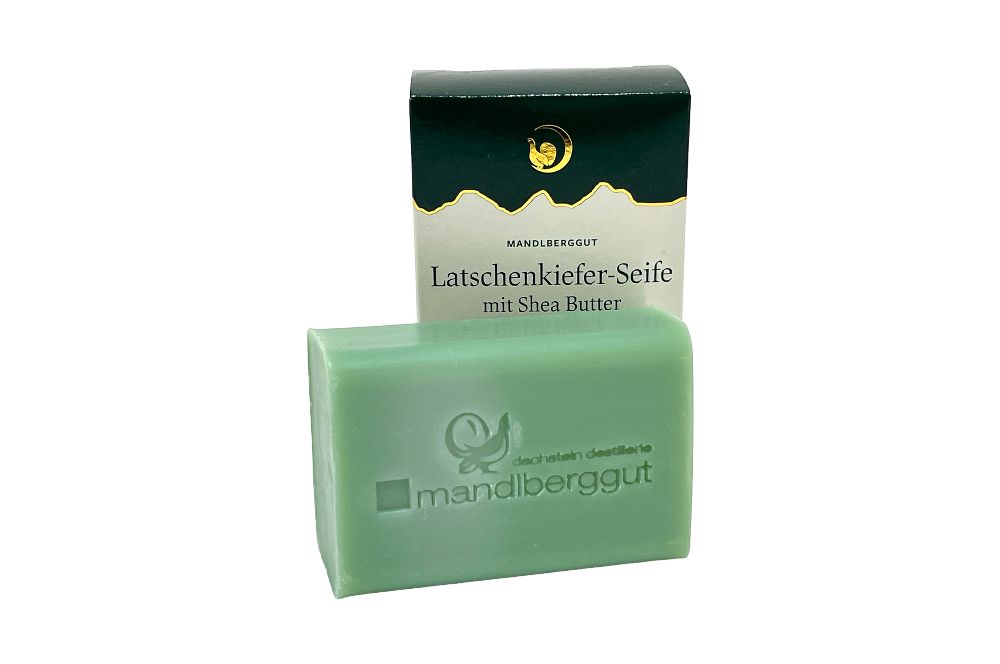 latschenkiefer Seife von Mandlberggut mit Verpackung