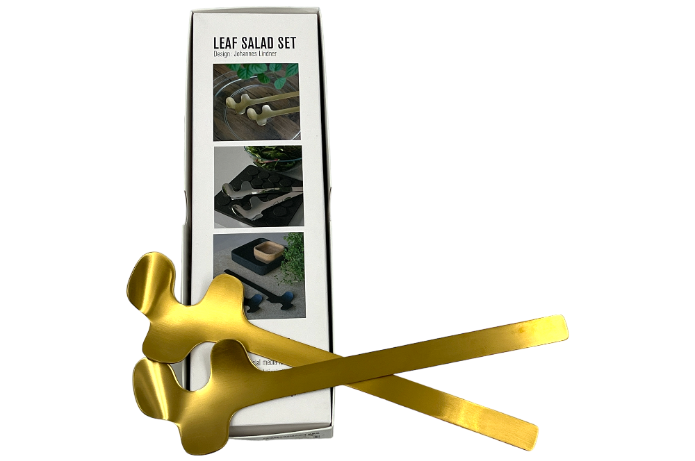 salatbesteck leaf in goldoptik mit verpackung