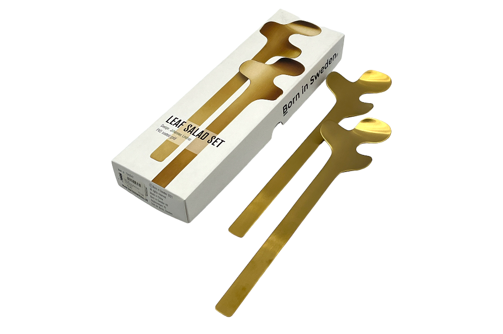 salatbesteck leaf in goldoptik mit verpackung