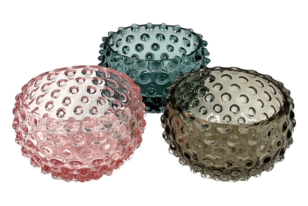 3 schale mit Hobnial in chaschmere - in steelblue, rosa und cashmere