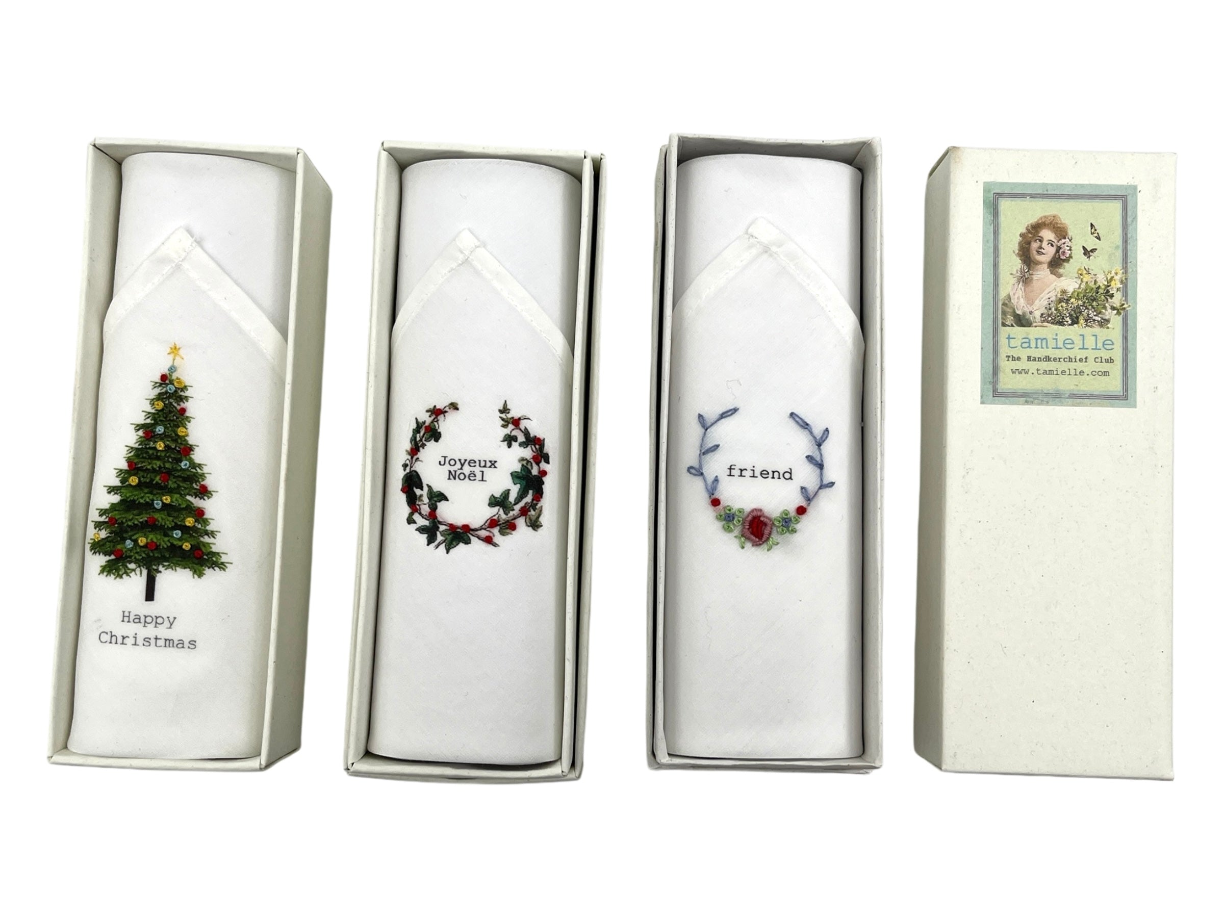 Baumwolltaschentuche mit Stickerer - alle 3 Versionen in der Schachtel