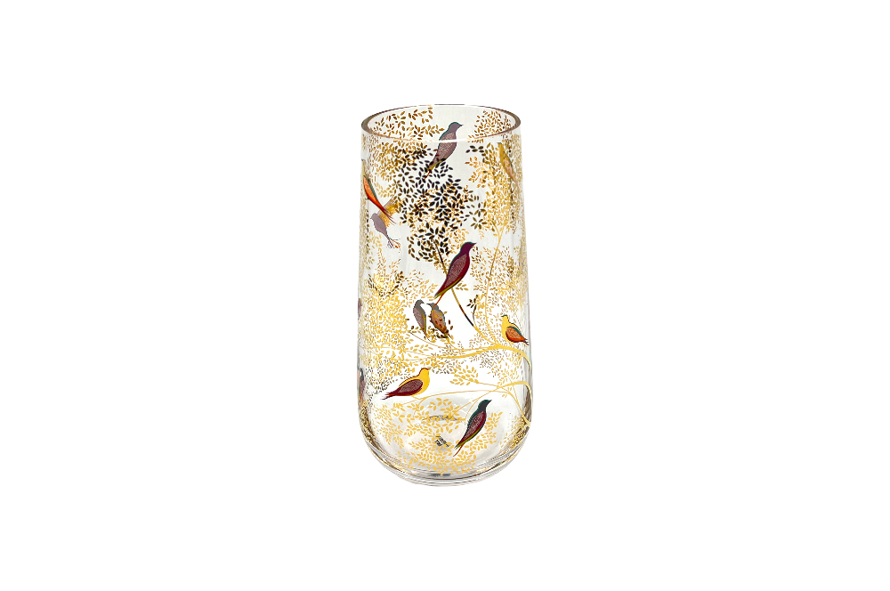 Vase Chelsea, mit Goldmotiv, kleine Vögle auf zarten Ästen mit Blättern , Ansicht von der seite