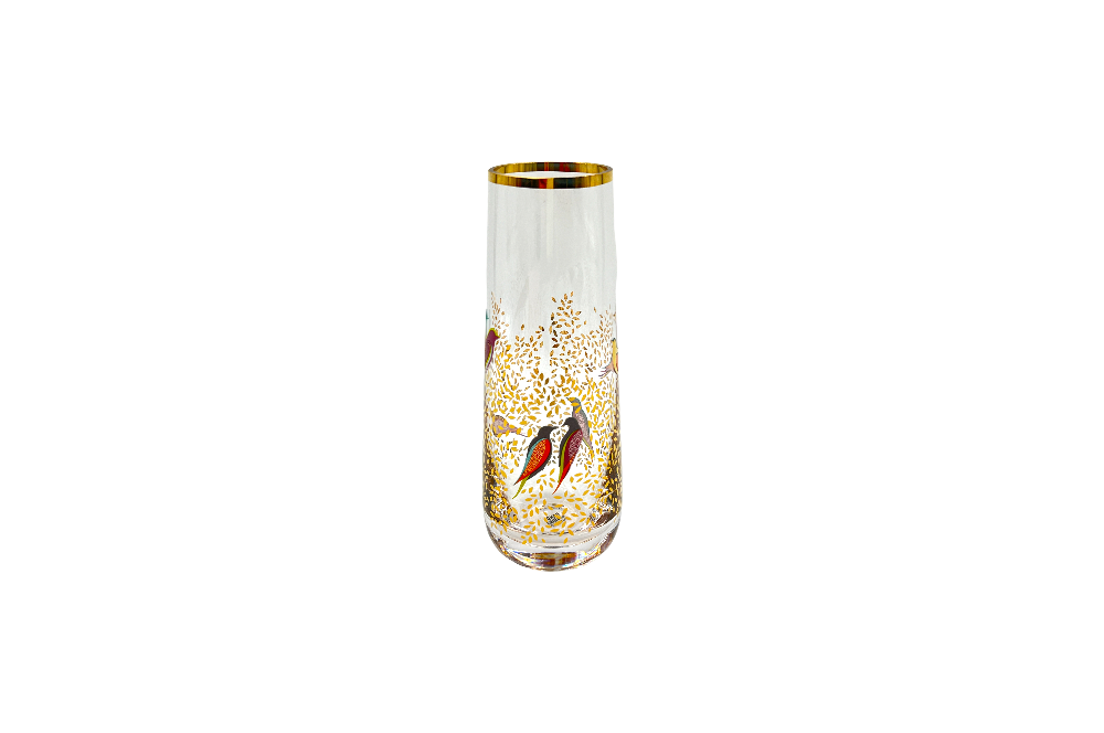 Vase Chelsea, mit Goldmotiv, kleine Vögle auf zarten Ästen mit Blättern , Ansicht von der seite