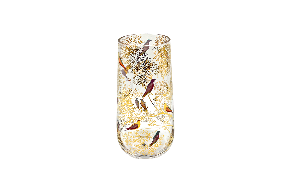 Vase Chelsea, mit Goldmotiv, kleine Vögle auf zarten Ästen mit Blättern , Ansicht von der seite