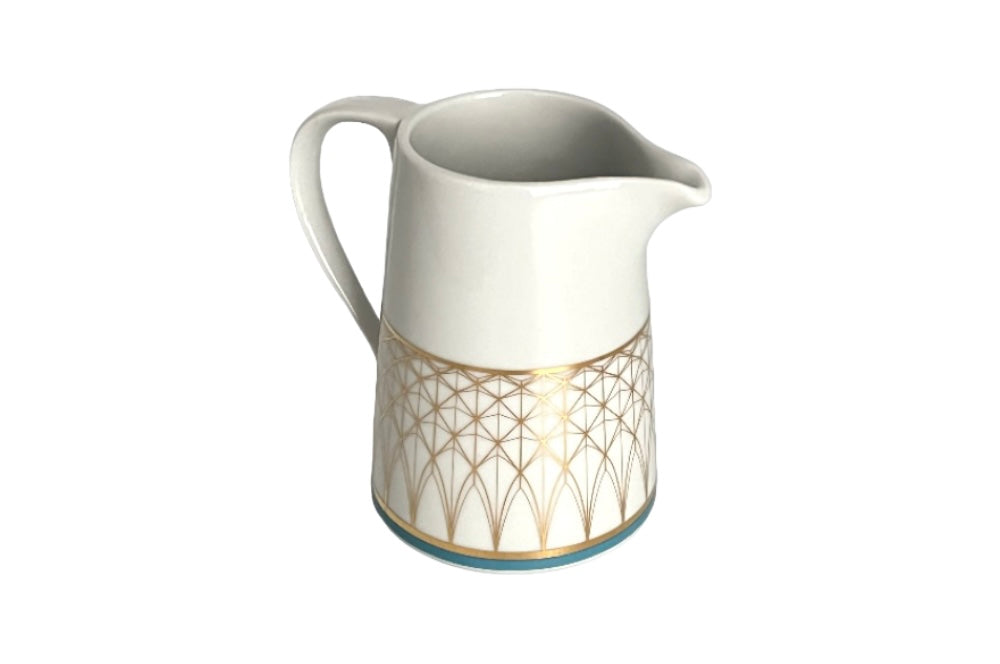 VERONA Milchkanne mit goldenen und türkisen geometischen Design, Ansicht von vorne