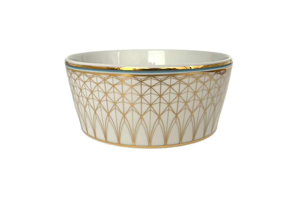 VERONA Müslischale mit goldenen und türkisen geometischen Design, Ansicht von der Seite