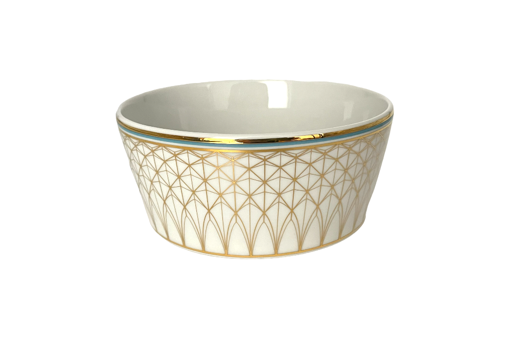 VERONA Müslischale mit goldenen und türkisen geometischen Design, Ansicht von der Seite