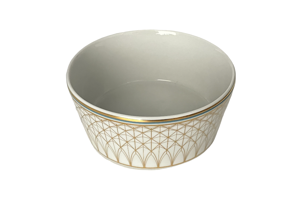 VERONA Müslischale mit goldenen und türkisen geometischen Design, Ansicht von der Seite