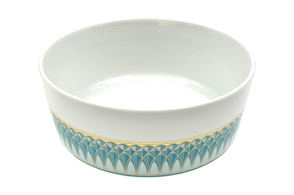 VERONA Salatschüssel mit goldenen und türkisen geometischen Design, Ansicht von seitlich oben