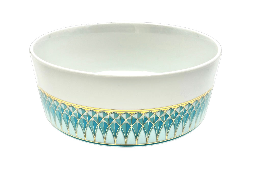 VERONA Salatschüssel mit goldenen und türkisen geometischen Design, Ansicht ganze Schale