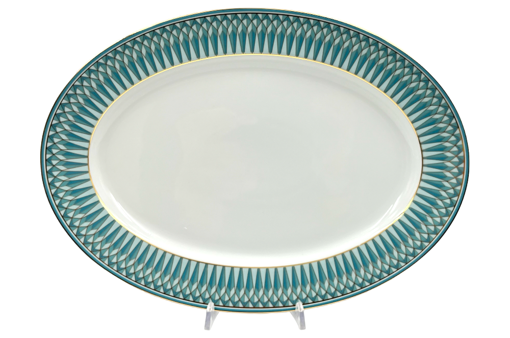 VERONA Servierplatte mit goldenen und türkisen geometischen Design, Ansicht  Draufsicht
