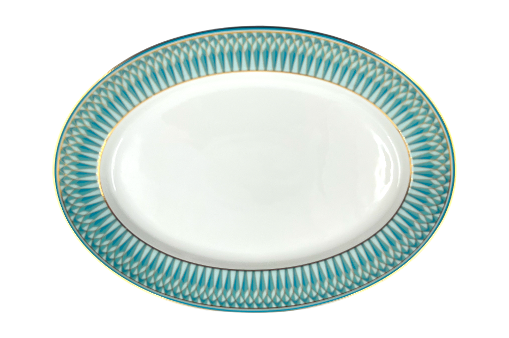 VERONA Servierplatte mit goldenen und türkisen geometischen Design, Ansicht