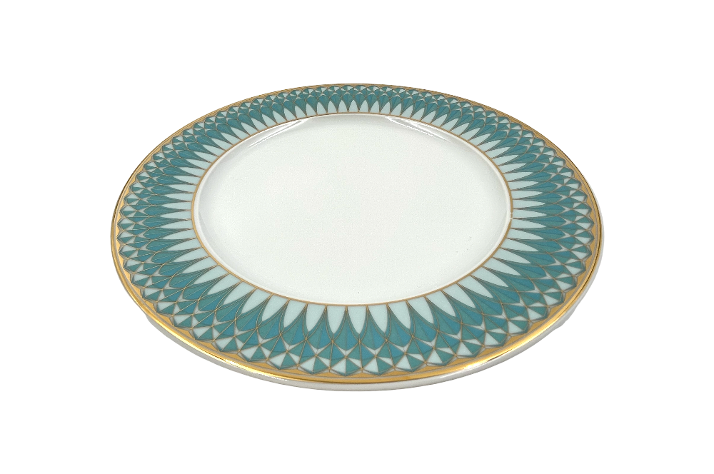 VERONA Speiseteller mit goldenen und türkisen geometischen Design, Ansicht seiltlich