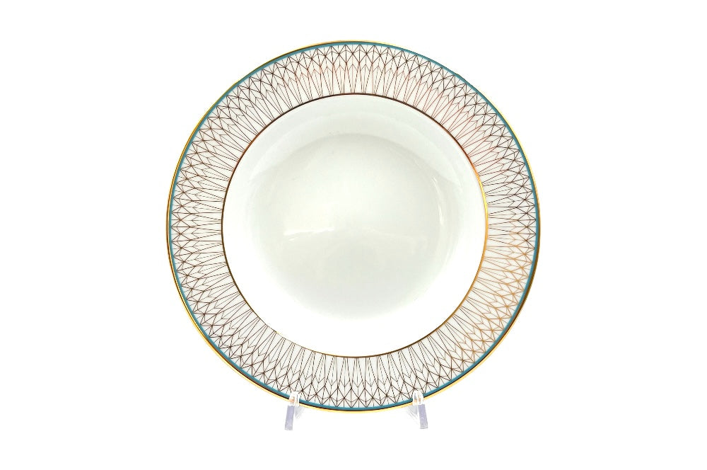 VERONA Suppenteller mit goldenen und türkisen geometischen Design, Ansicht Draufsicht