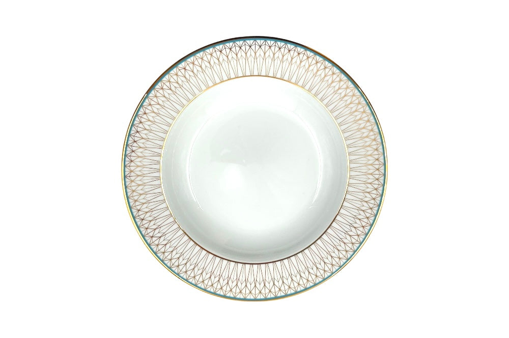 VERONA Suppenteller mit goldenen und türkisen geometischen Design, Ansicht Draufsicht