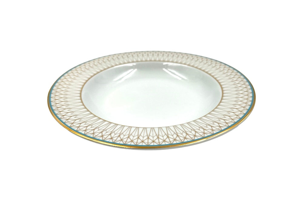 VERONA Suppenteller mit goldenen und türkisen geometischen Design, Ansicht seitlich