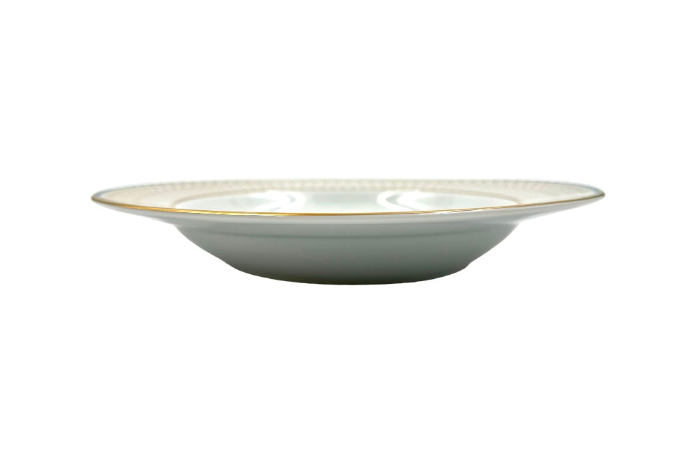 VERONA Suppenteller mit goldenen und türkisen geometischen Design, Ansicht von der Seite