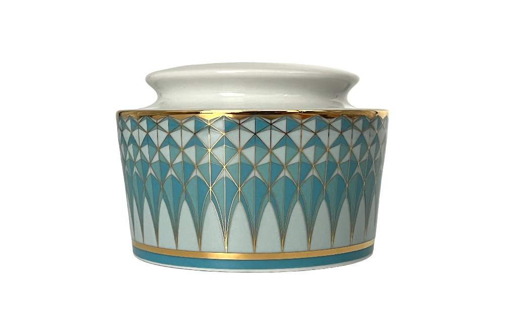 VERONA Zuckerdose mit goldenen und türkisen geometischen Design, Ansicht