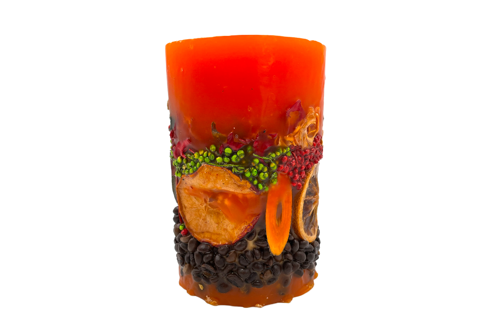 duftkerze mit fruchmantel  in orange