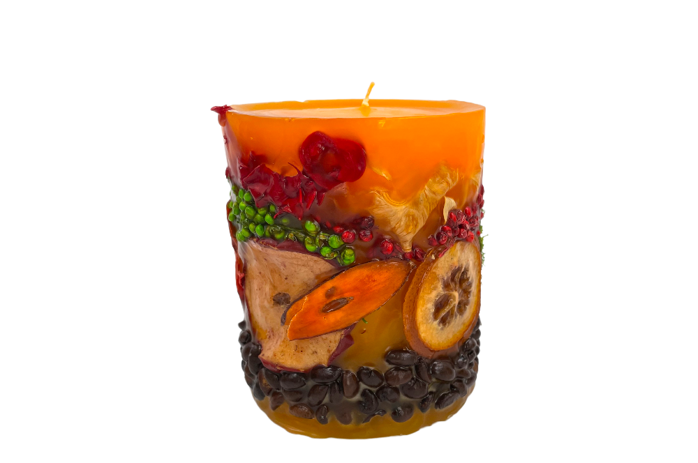 duftkerze mit fruchmantel  in  orange mittlere größe