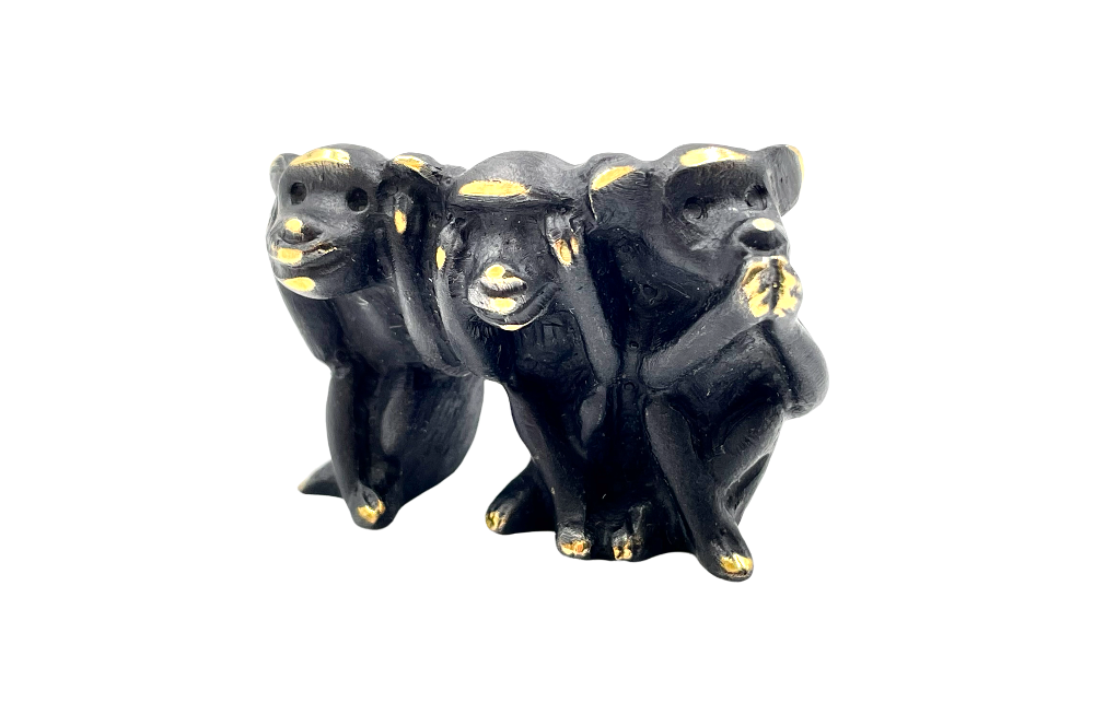 3 kleine affen- Bronzefigur in schwarz