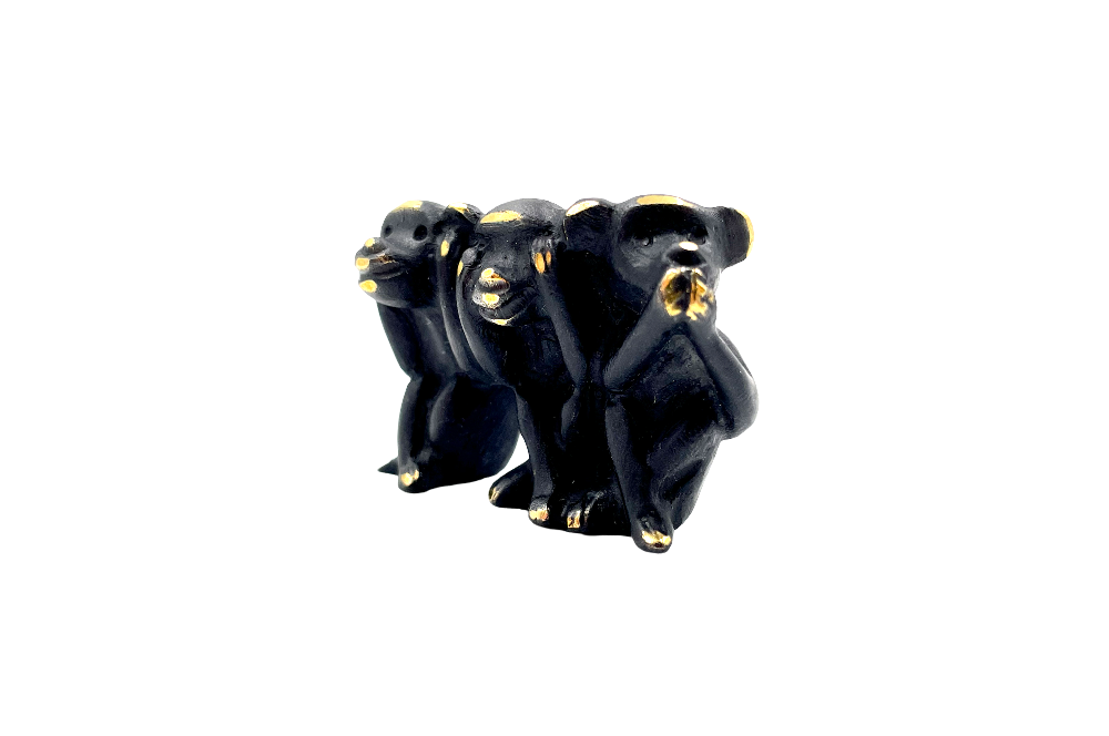 3 kleine affen- Bronzefigur in schwarz,nicht hören, nicht sagen, nichts sehen