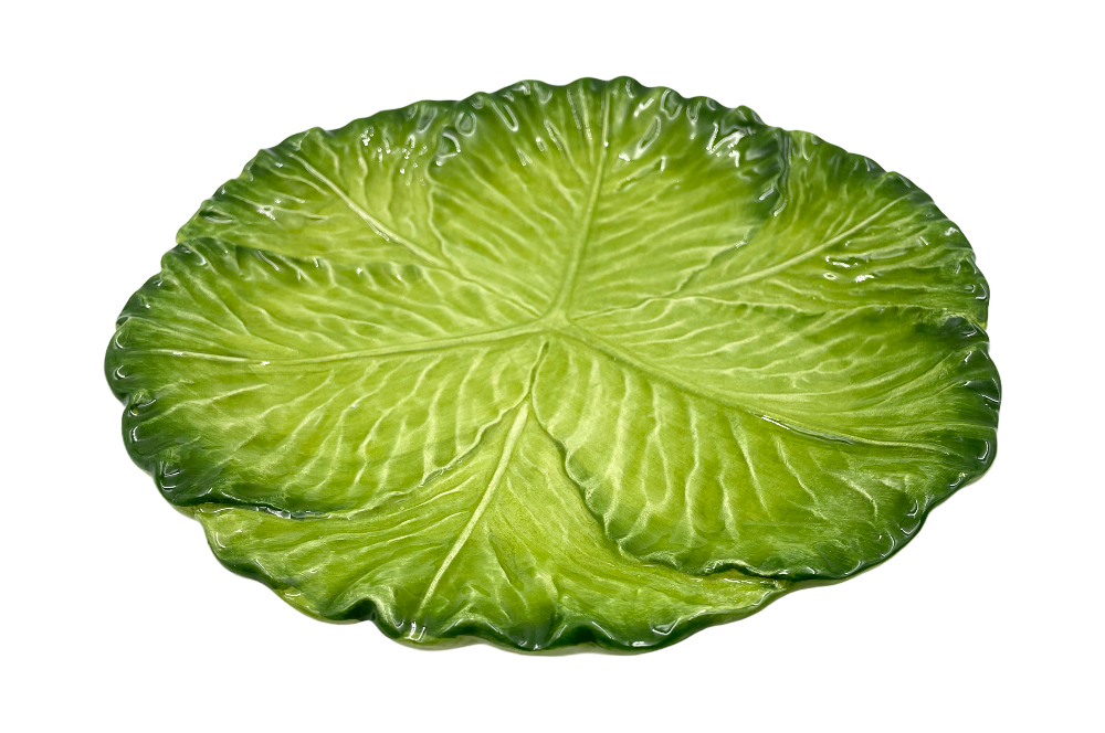 speiseteller mit krautblatt optik in grün, schräge ansicht