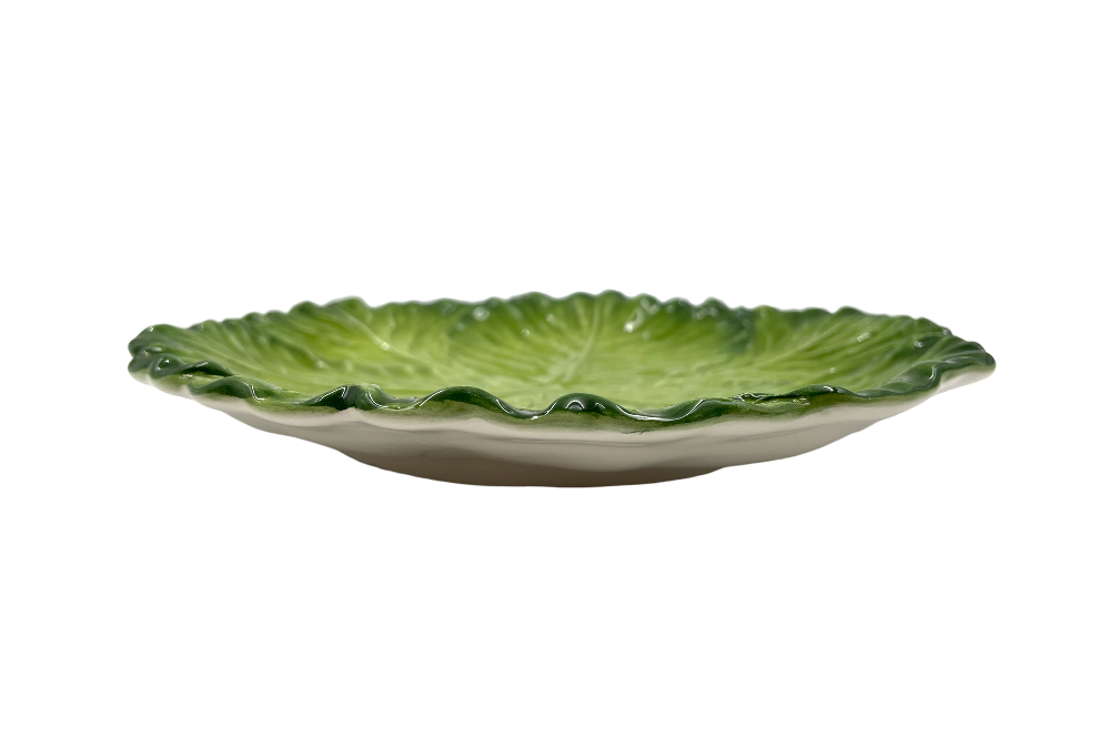 speiseteller mit krautblatt optik in grün, seitliche ansicht
