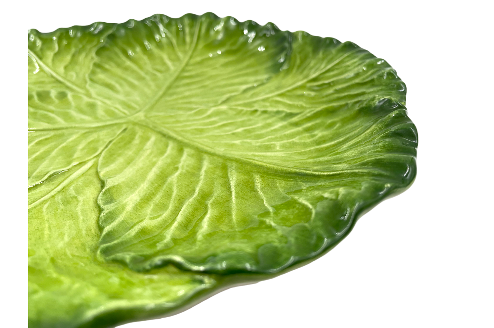 speiseteller mit krautblatt optik in grün detailansicht