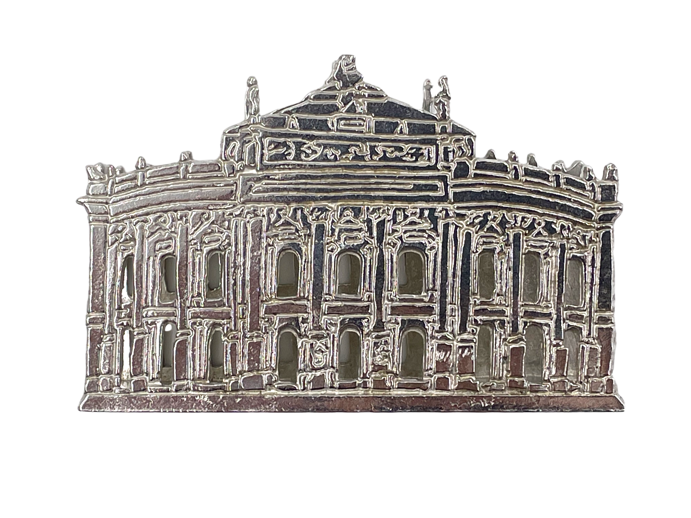 Zettelständer aus Zinn, mit der Fassade des Burgtheaters in Wien - direkte Draufsicht