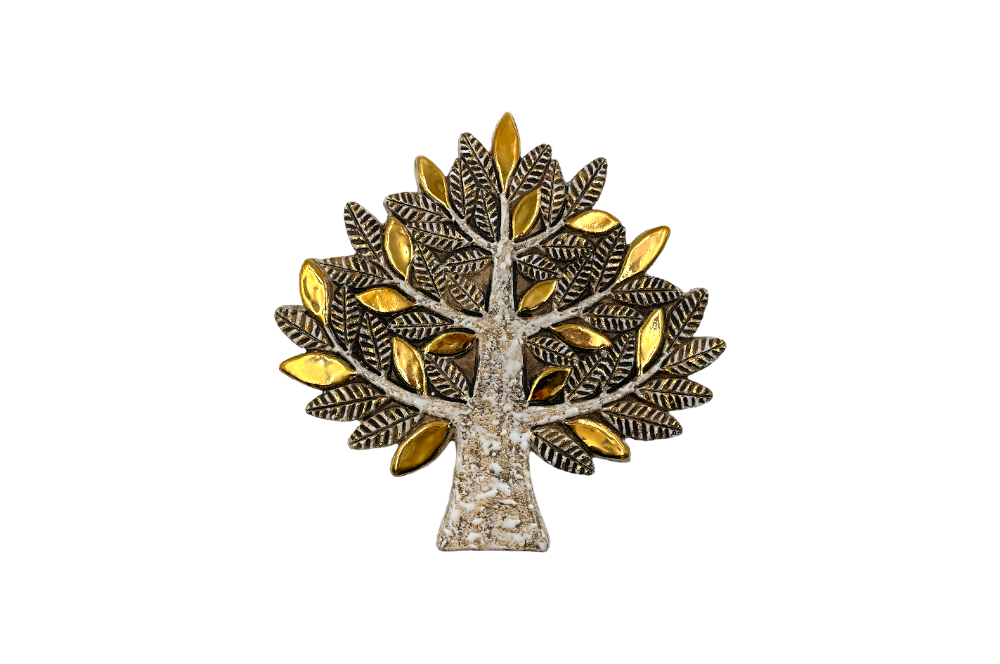 lebensbaum aus kermaik, blätter in gold bemalen, klein - vollanasicht