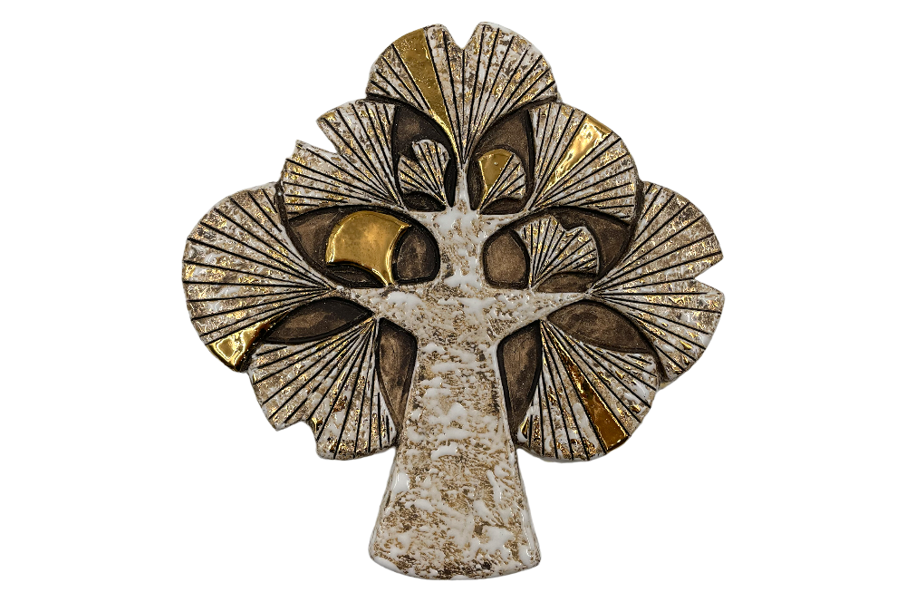 keramikdeko in form eines ginkobaumes