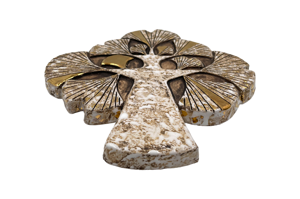 keramikdeko in form eines ginkobaumes ansicht von der seite