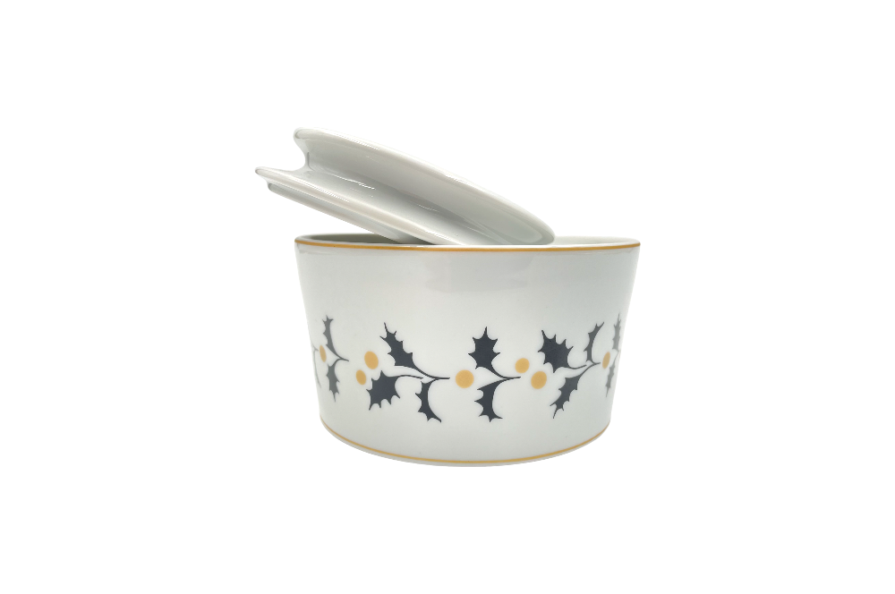 Zuckerdose aus der produktline holly, ansicht seitlich mit gekippten deckel