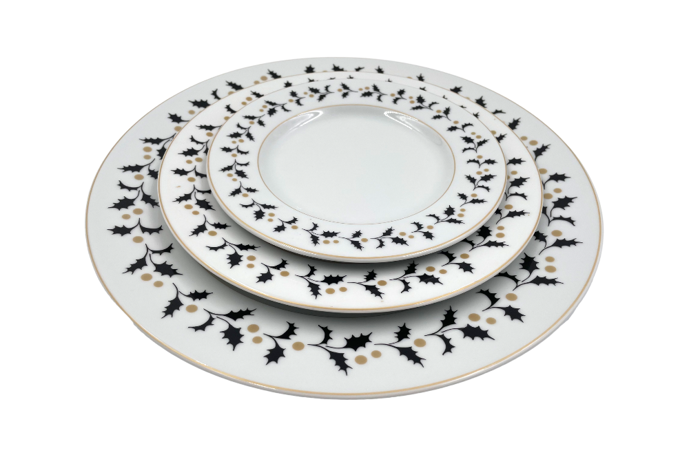 geschirrsortiment holly - speiseteller, suppentelleer, desertteller gestapelt