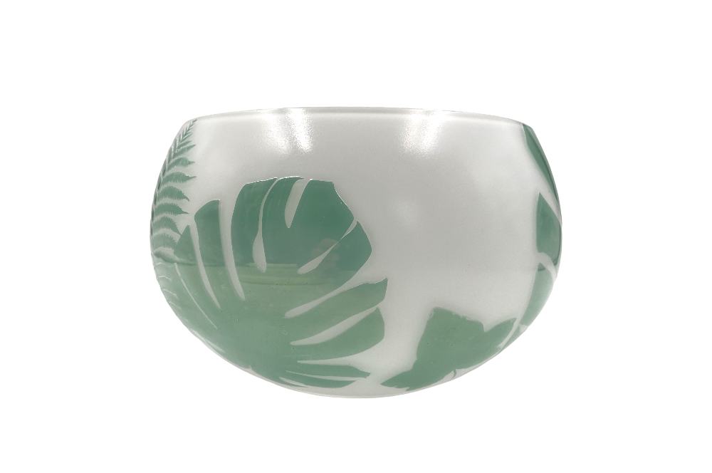 Milchige Vase Blätttermotive, andere perspektive