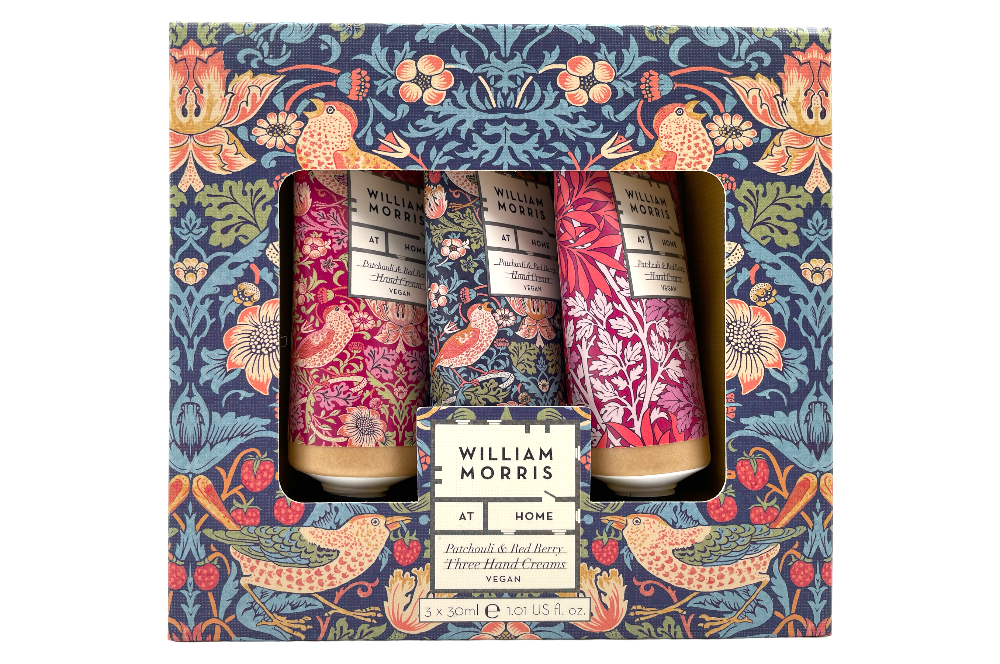3er sortiment von handcremen von william morris,im design strawberry thief