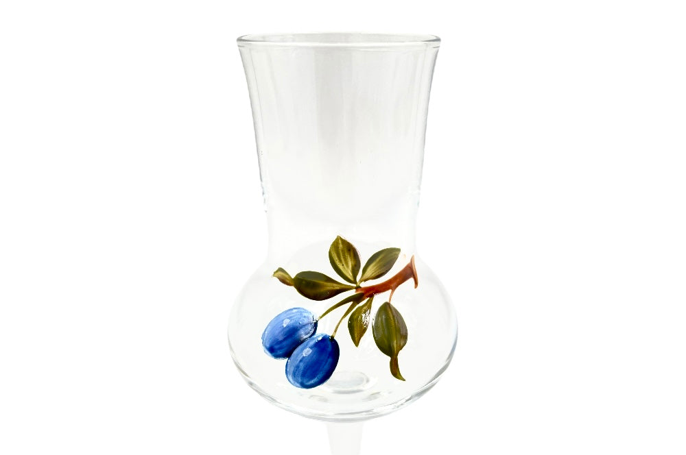 grapperglas mit handbemahlung - detailansicht zwetschge
