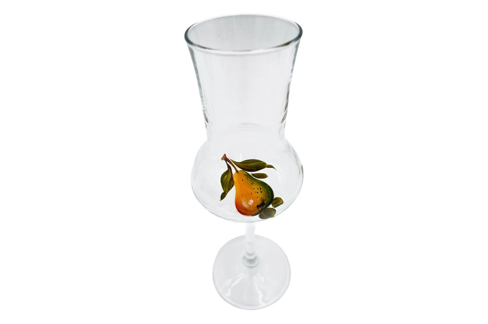 grapperglas mit handbemahlung -birne , blickwinkel von oben