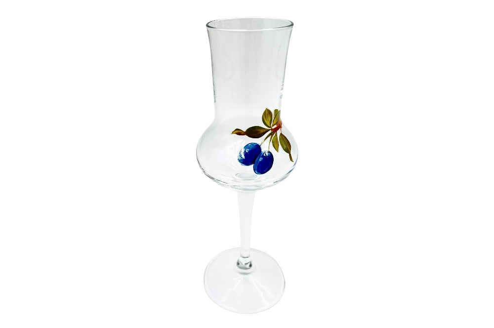 grapperglas mit handbemahlung - seitenansicht zwetschge